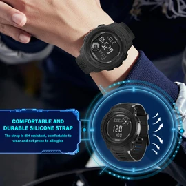 AVTREK Waterproof Digital Watch, Outdoor Sports Watch, Military Army Watch with Pedometer, Altimeter, Compass - Perfect for Men, Women, and Teenagers (black)