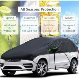 Universal SUV MPVHalf Car Cover Waterproof All Weather, Hail Protector Car Body Covers Outdoor Indoor for All Season Windproof Dustproof UV Resistant Snowproof Protect Your Windshield and Roof