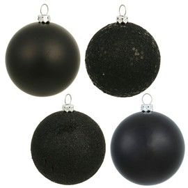 vickerman 35092 – 15,2 cm Negro Brillante Mate con purpurina Lentejuelas Ball Árbol de Navidad Ornamento (4 unidades) (n591517da)