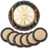 6 Set Round Christmas Plaid Placemats, Red Green