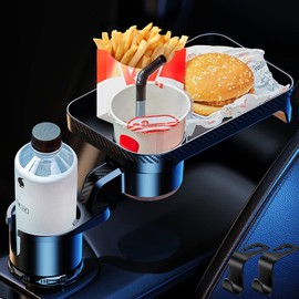 Car Dual Cup Holder Expander with 360° Rotating Tray, 3-in-1 Multifunctional Vehicle Double Water Cup Organiser Extender with Adjustable Base, Automotive Adapter for Snack Bottles Cups Drinks Phone
