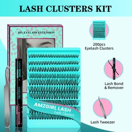 Lash Clusters Kit 200PCS 40D Eyelash Extension Kit D Curl Wispy Clusters Eyelash DIY Lashes Extensions Kit Natural Individual Lashes Set with Lash Bond and Remover Eyelash Tweezer at Home