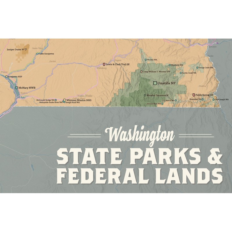Washington State Parks & Federal Lands Map 24x36 Poster (Camel