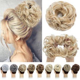 Hairro Messy Hair Bun, Large Messy Bun Hair Piece Wavy Curly Scrunchies 55g Thick Chignon Highlighted Blonde Synthetic Extensions Hairpieces for Women Girls, #18H613 Dirty Blonde Highlighted Bleach Blonde