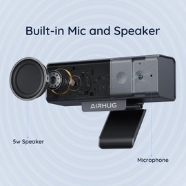 AIRHUG Webcam, 3 in 1 1080P USB Webcam with Microphone and Speaker, Privacy Cover, Ideal for Video Conferencing, Online Class, Game Live