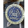 12 Year AA Medallion Reflex Antique Blue Sobriety Chip Serenity