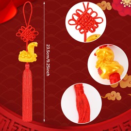 JUNEBRUSHS 16Pcs Chinese New Year Decorations 2025 Year of Snake Lucky Charm Feng Shui Chinese Knot Tassel Hanging Pendants Ornaments for New Year Home Health Wealth Success Lucky Decor