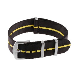 StrapsCo Premium Nylon Seat Belt Wrap Around Watch Band Strap - Black & Yellow (Silver Buckle) - 20mm