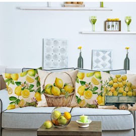 Ogiselestyle Watercolor Lemons Throw Pillow Covers, 18 x 18 Inch Yellow Summer Lemon Cushion Case for Sofa Couch Set of 4