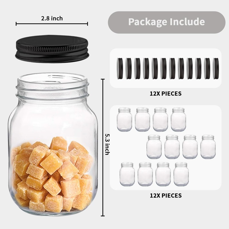 novelinks Plastic Jars with Lids 16oz, Clear 16 oz Mason