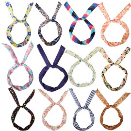 kilofly 12pc Girls Bunny Rabbit Ear Wired Hair Tie Twist Scarf Bow Headband Set