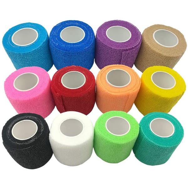 DE Sports Pre-Wrap,12 Pieces Rainbow Pack of Athletic Tape for Sports,Wrist,Ankle