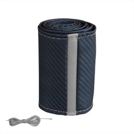 Xkeribom Lenkradbezug zum Schnüren Lenkradhülle Carbon Look Leder 12 Uhr Schwarz GRAU Naht