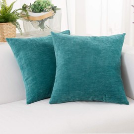 HWY 50 Teal Throw Pillows Covers 16x16 Inch for Couch Sofa Living Room Bed, Chenille Soft Comfy Solid Square Throw Pillow Case Set Cushion Cover Pack of 2 Decorative
