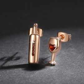 Fashion Red Wine Bottle Glass Stud Earrings with Zircon Crystal Love Heart Party Banquet Jewelry-Earrings&Necklace