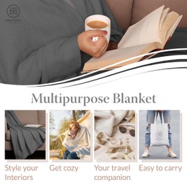 Threadmill Luxury Cotton Blankets for Twin Size Bed | All-Season 100% Cotton Twin Blanket for Bed | Herringbone Soft & Cozy Fall Thermal Blanket, 350GSM, 68x92 inches | Dark Grey