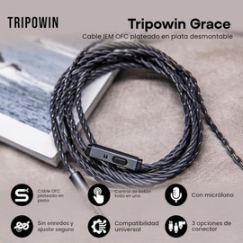 Linsoul Tripowin Grace - Cable desmontable chapado en plata de cobre libre de oxígeno OFC para audífonos intrauditivos con micrófono, cable de reempla