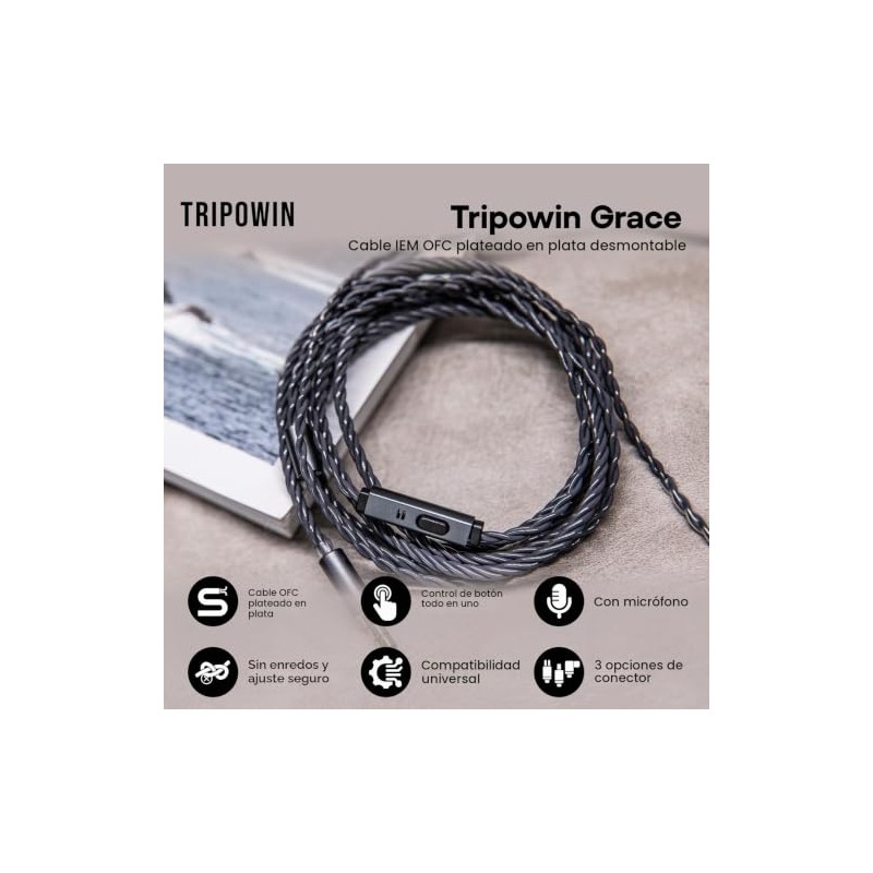 Linsoul Tripowin Grace - Cable desmontable chapado en plata de