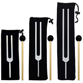 3 Packs Therapeutic Tuning Forks Set (128C Hz, 256C Hz, 512C Hz) Medical Sound Healing Therapy Tuners with Hammers for Sound Healing, DNA Repairing, Chakra Tuner, Good Gift