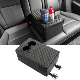 MAIKER Universal Car Rear Seat Armrest 2 Row Console Box with Cup Holder Backseat Arm Rest Console Box Second Row Rear Central Armrest Box(Black-Double Pockets)