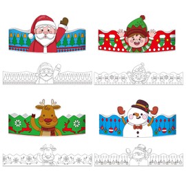 FLYAB Christmas Coloring Paper Crowns for Kids 24PCS Color Your Own Christmas Party Hats Christmas Headbands Crowns for Kids Christmas Crafts for Kids Classroom Activities Party Favors Supplies