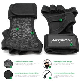 NetroxSports® Training Gloves with Wrist Bandage for Strength Training, Bodybuilding & Crossfit, Non-Slip for Men and Women, black, s