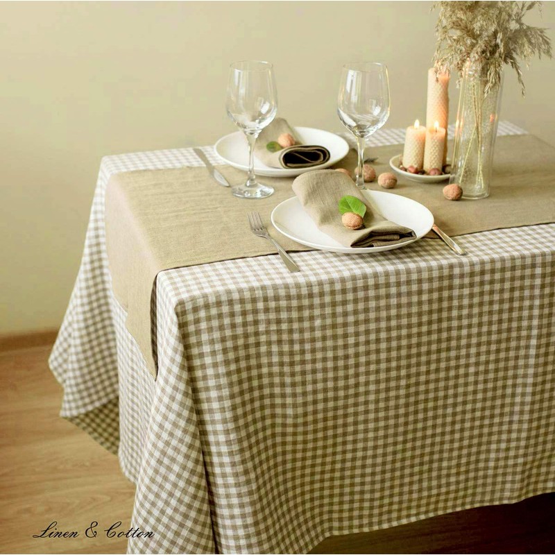 Linen & Cotton Gingham Tablecloth Estella - 100% Linen, White