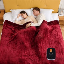 WOOMER Electric Blanket Heated Heating Blanket Twin Size 84"x 62" Warm Blanket Double Sided Luxurious Soft Faux Fur, ETL Certified, 10 Heating Levels 0.5-12H Auto Off Machine Washable Red