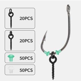 SF 140PCS Bait Screws Set for Carp Fishing, 40PCS Bait Screws with Oval/Round Link Loop, 100PCS Hook Stops Rubber Shank Beads Fishing Terminal Rig Tackle