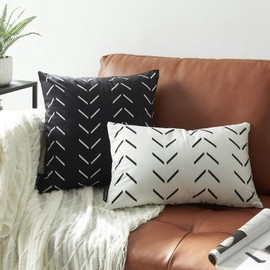 Nestinco Set of 2 Boho Pillow Covers 24 x 24 inches Black Square Pillow Covers with White Arrows Print Polyester Blend Decorative Throw Pillow Covers Sofa Cushion Cases