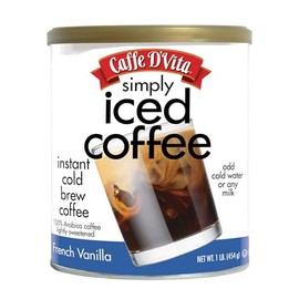 Caffe D'Vita Simply Iced Coffee French Vanilla - 100% Colombian Arabica Instant Mix, French Vanilla Instant Coffee, Low Calorie Iced Coffee, Lightly Sweetened, Dairy Free - 1 Lb Can
