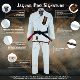 Jaguar Pro Signature IBJJF Compliant- Brazilian Jiu Jitsu BJJ Kimono Gi Uniform Unisex - Free White Belt (White, K-3)