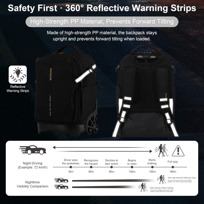NEW TILAMI 18 Inch Expandable Rolling Backpack with 6-Wheel Stair
