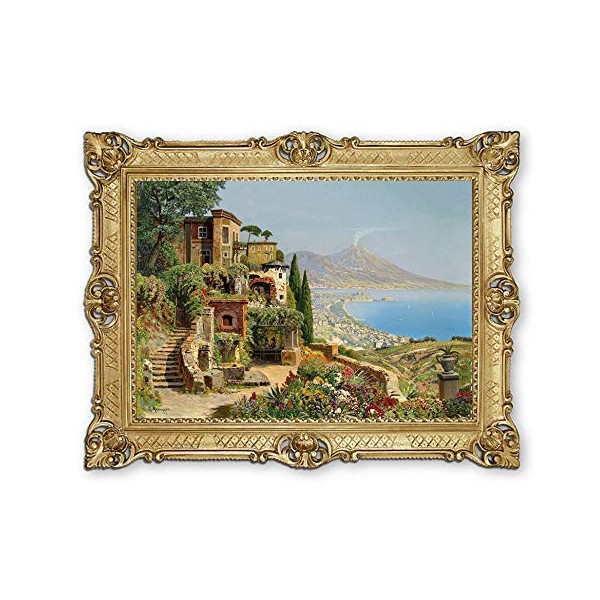 Lnxp Beautiful Painting 70 x 90 cm Artist; A. Arnegger 'The Bay of Naples' Picture Pictures Baroque Frame Antique Repro Renaissance Painting & High-Quality Art Reproduction 58B
