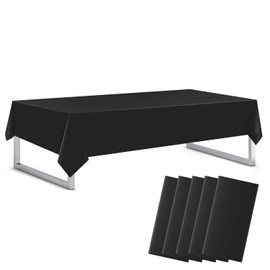 Xnluothsk Black 5 Pack 54 x 108 Inch Plastic Tablecloth Disposable Tablecloth for Rectangle Table, Party Plastic Table Cloth