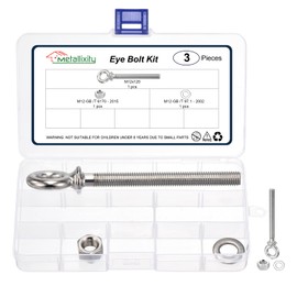 METALLIXITY Shoulder Eye Bolt with Washers & Nuts (M12x120mm) 1Set, 316 Stainless Steel Machinery Lifting Ring Threaded Eye Bolt - for Load Hoisting, Silver