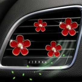 4Pcs Car Accessories Daisy Flowers Car Air Freshener Vent Clips,4 Sizes Cute Car Flowers Car Clips,Girly Women Flowers Car Accessories,Refillable Car Diffuser Air Fresheners Accessories (Red)