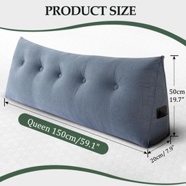 Huatean Home Soft Headboard Pillow Queen Size, Wall Backrest Wedge Pillow Headboard Queen, Reading Backboard Pillows, Large Dorm Daybed Bolster Pillows for Back Support with Removable Cover, Blue