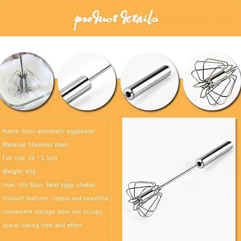 Stainless Steel Egg Whisk, Hand Push Rotary Whisk Blender, Versatile