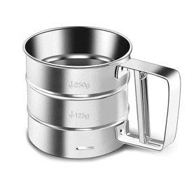 Flour Sifter Stainless Steel Flour Sifter Cup Flour Sifter Flour Sifter Semi-Automatic Hand Held Fine Mesh Baking Sieve Cup with Handle Flour Sifter Sugar Sifter Cookware Utility Tool (Silver)