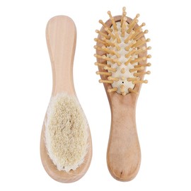 Baby Hair Brush Comb Set, Soft Natural Goat Hair Bristles Brush Wooden Head Massage Comb Bathing Tool Shower Registry Cradle Cap Infant Kids Newborn