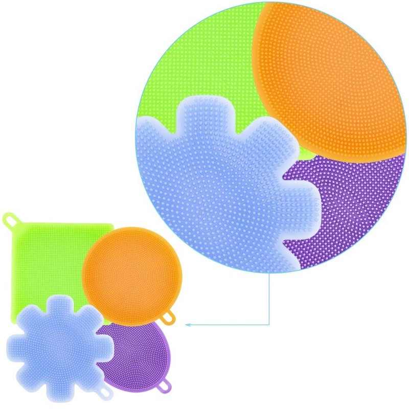 Silicone Dish Washing Sponge Scrubber Set 4 Pot Pan Cleaning