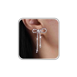 Cybche Boho Kristall Bogen Ohrringe Silber Strass Bogen Baumeln Ohrringe Lange Tennis Kette Tropfen Ohrringe Pave Cz Bogen Quaste Ohrringe Hochzeit Kristall Bowknot Ohrstecker Schmuck Für Frauen