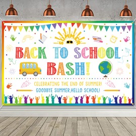 Back to School Bash Backdrop Banner End of Summer Back to School Decoration First Day of School Backdrop Preschool Kindergarten Classroom Party Background Decoration Photo Booth Props White