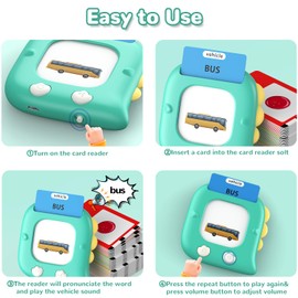 Kidzdo Dinosaur 254 Words Talking Flashcards, Birthday Gifts for 2 3 4 5 6 Years Old Boys and Girls, Educational ABCs LearningToy, Pocket Speech Language Therapy Toys for Autism Kids Ages 1-6, Green