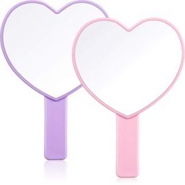 Jetec 2 Pieces Heart-Shaped Handheld Mirrors Travel Makeup Mirrors Mini Cosmetic Mirror with Handle Small Heart Mirrors Decorative Hand Held Mirror for Women Girls Valentine's Day (Pink, Purple)