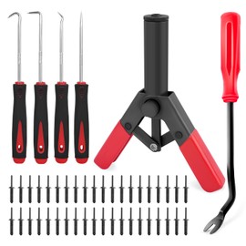 GOOACC 46Pcs Plastic Poly Rivet Gun Set Pop Rivet Assortment Set 40Pcs Assorted Poly Rivets with Fastener Remover Pick and Hook Set for Installing and Removing Car Door Panel and Upholstery Clips