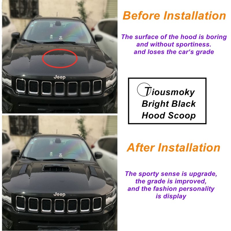 Tiousmoky Hood Scoop Car Hood Vent Universal Air Intake Grille
