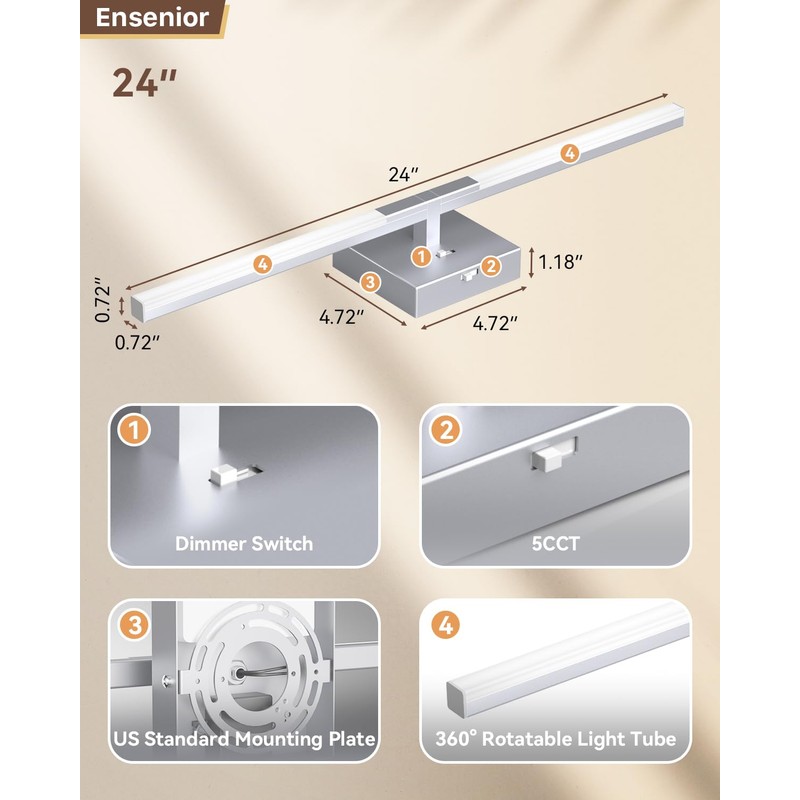 Ensenior Modern Bathroom Vanity Light 32 inch, Built-in Dimmer, 20W