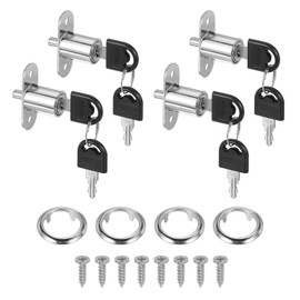 MECCANIXITY Push Plunger Lock with Keys & Screws & Locking Ring 3/4" Cylinder Diameter, Keyed Alike 7/8" Cylinder Length for Window Barn Drawer Cabinet (Pack of 4, Silver)